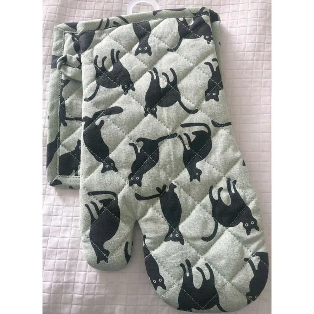 Cat Kitchen Oven Mitt Potholder Set Kitty Kitten Pet House Home Without a Cat
